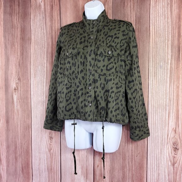 Rails Womens XS Collins Green Leopard Utility Military Jacket Linen Blend Safari - Picture 2 of 16